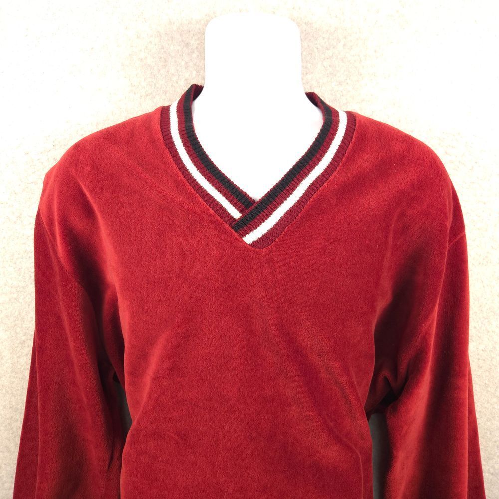 Vintage JC Penny's Union Made Mens‎ Store Red Velour V-Neck Sweater Pullover L